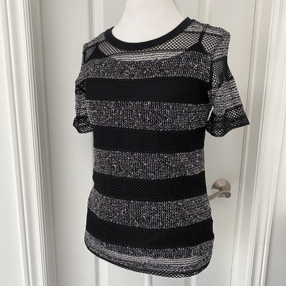 Guess by Marciano Metallic Mesh Stripe Top - Black & Silver | Size M